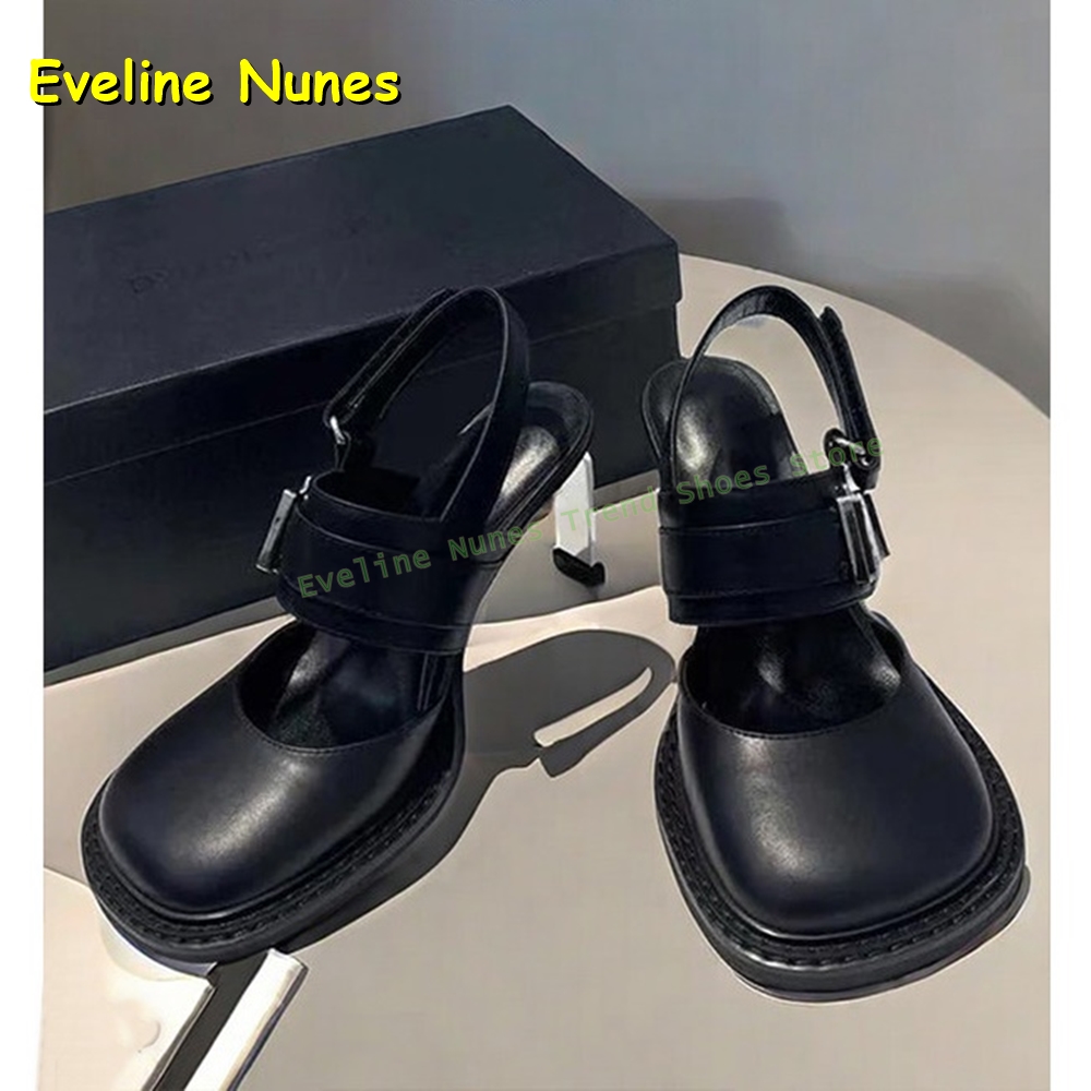Mule Slip On - Damen Schwarze Slingback-Mules mit eckiger Zehenpartie