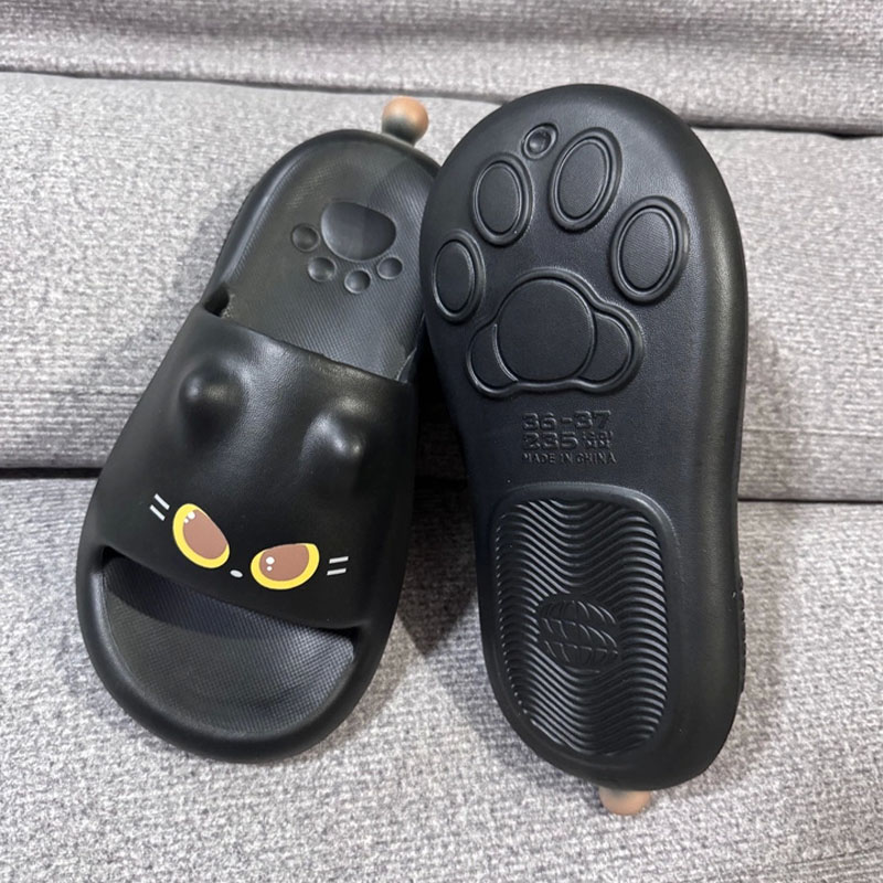 Women Shoes Black - Neue Niedliche 3D Schwarze Katzenpfoten-Sandalen für
