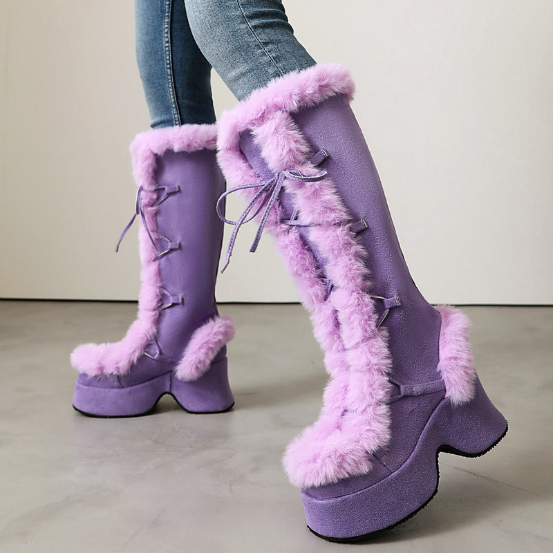 Women'S Shoes Chelsea - Pelzige Plateaustiefel im Lolita-Stil für Damen,